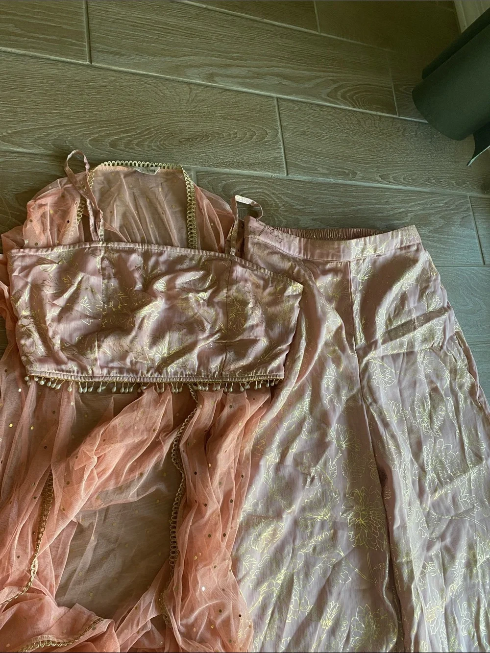 Blush Pink Wide-Leg Palazzo Pants with Coordinating Crop Top Set